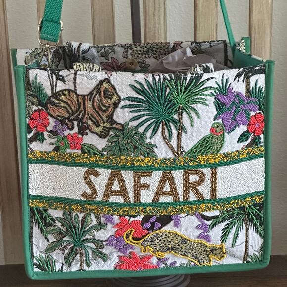 America & Beyond African Safari Limited Edition Hand Beaded Crossbody Tote K665 - Picture 8 of 17